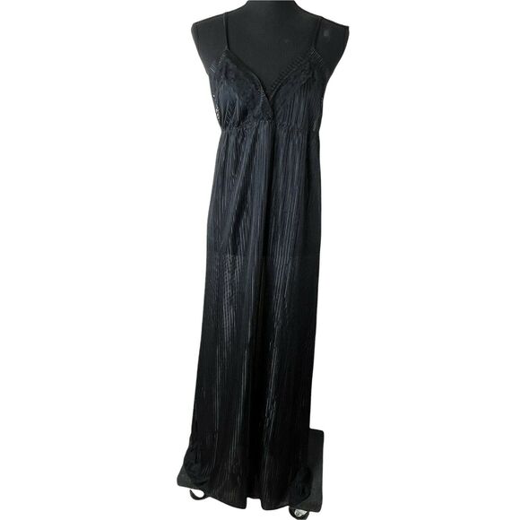 Vintage Molyclaire Black Lace Maxi Peignoir Textured Stripe Gown Matching Robe S - Picture 3 of 7